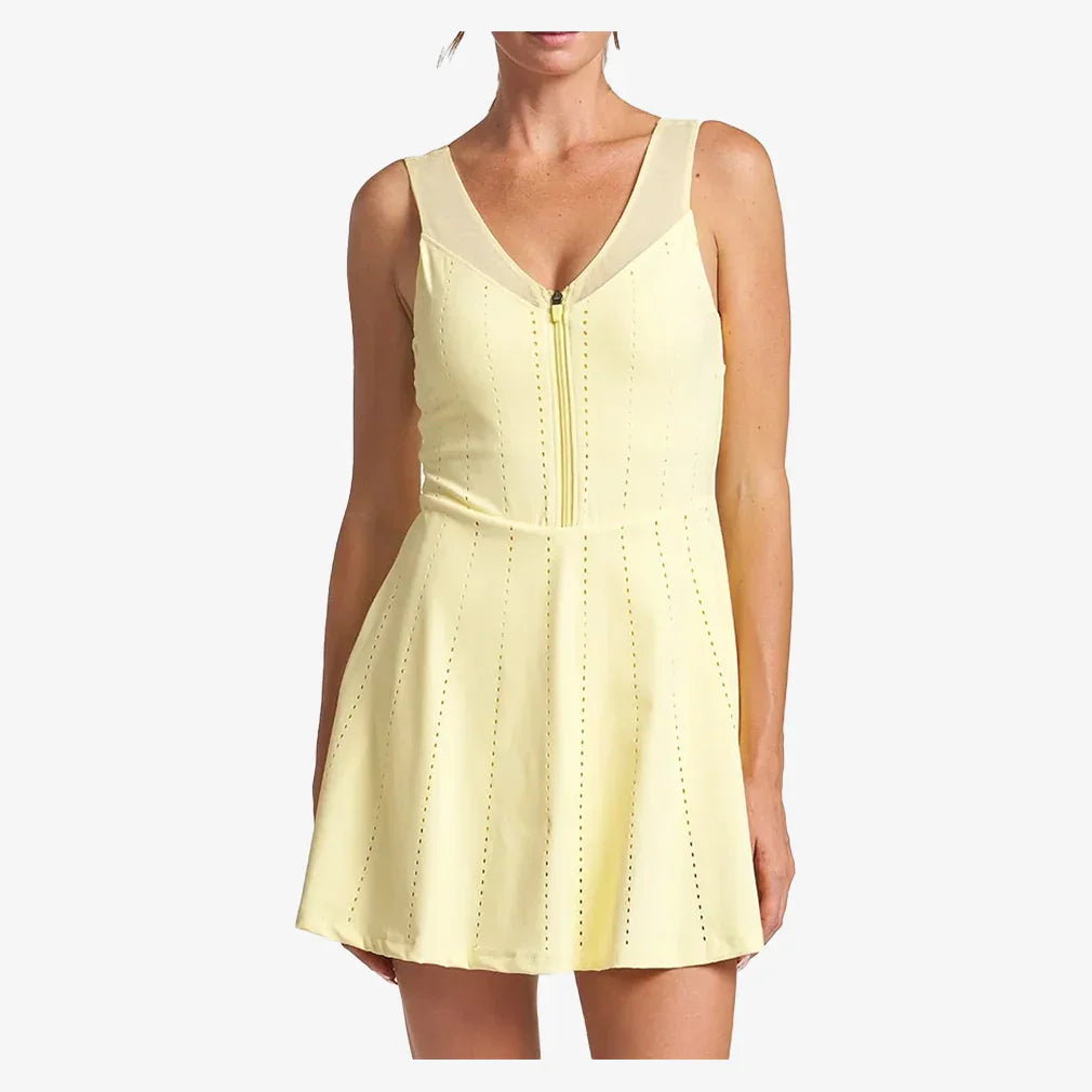 Women`s Endure Perforated Zip Tennis Dress THRIVE SOCIETE XS MERINGUE