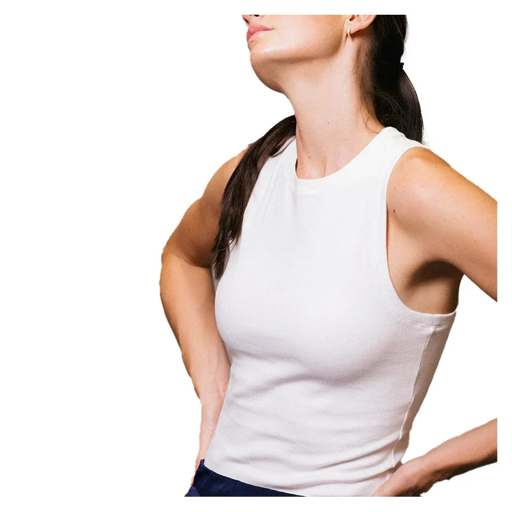 Women`s Classic Crew Neck Tennis Tank White THRIVE SOCIETE