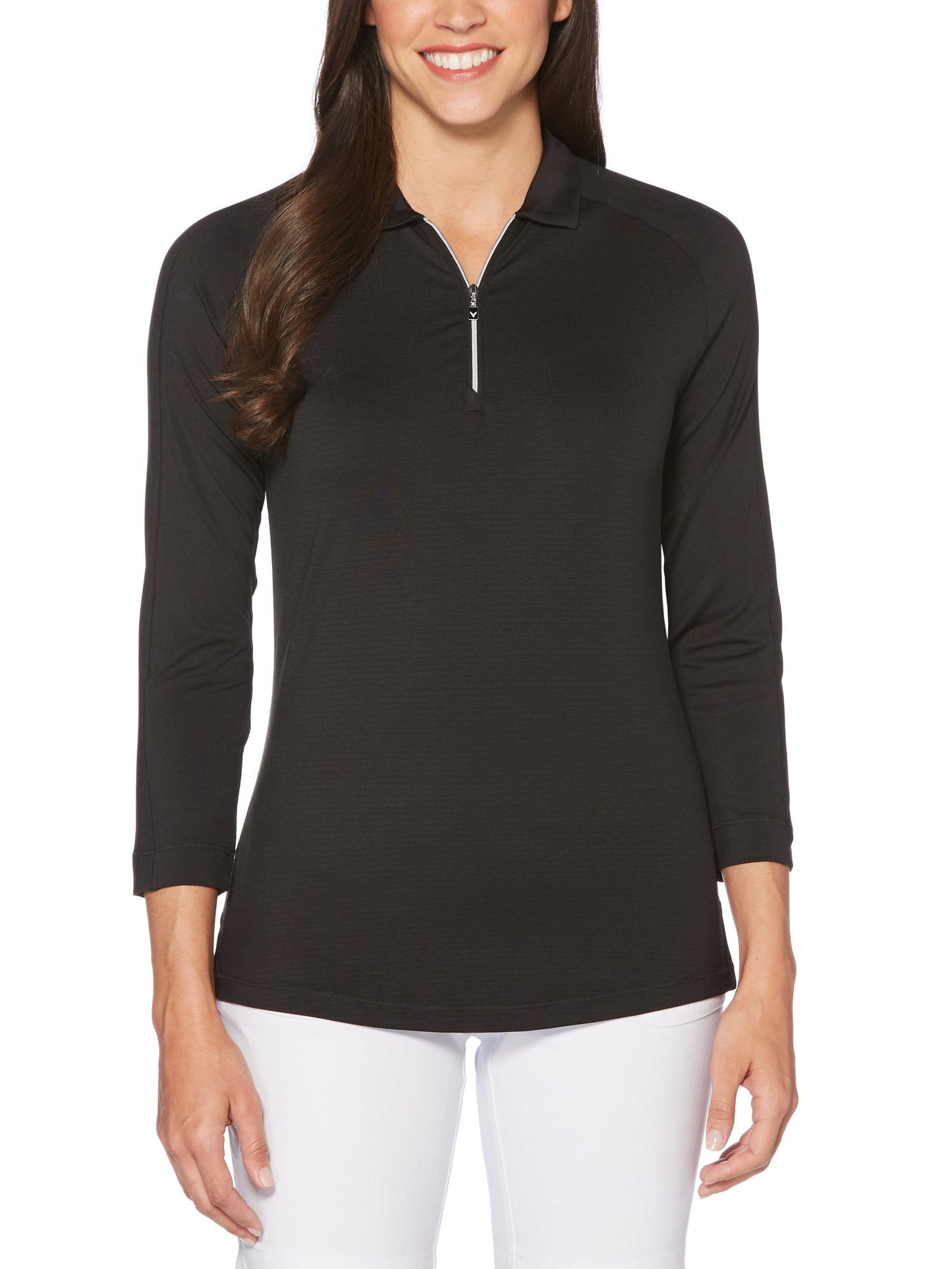 Womens 3/4 Sleeve Swing Tech Shadow Stripe Polo (Caviar)