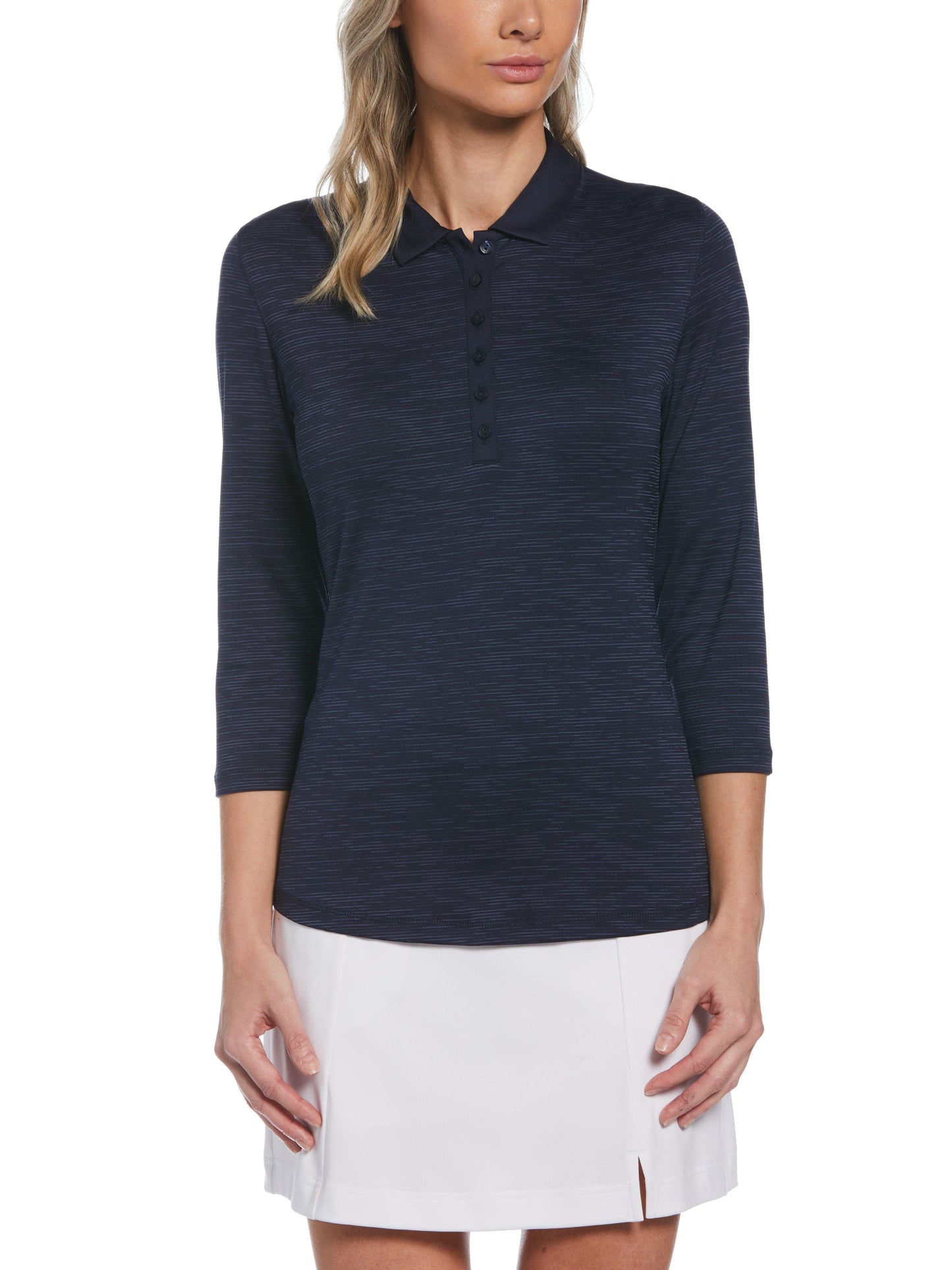 Womens 3/4 Space Dye Jersey Polo (Peacoat)