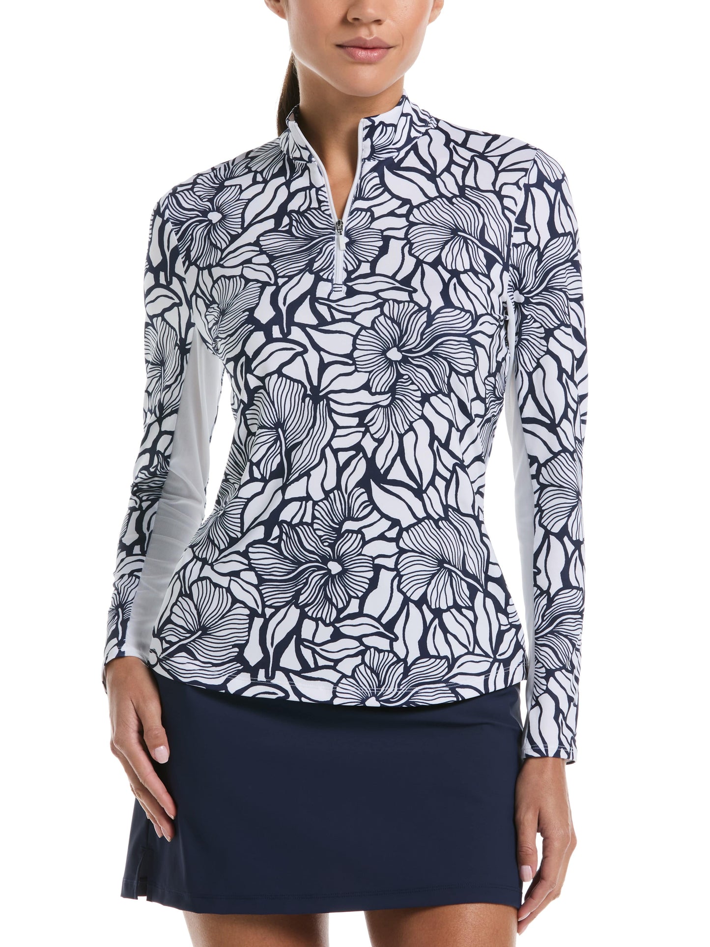 Abstract Floral Print Golf Shirt (Peacoat)