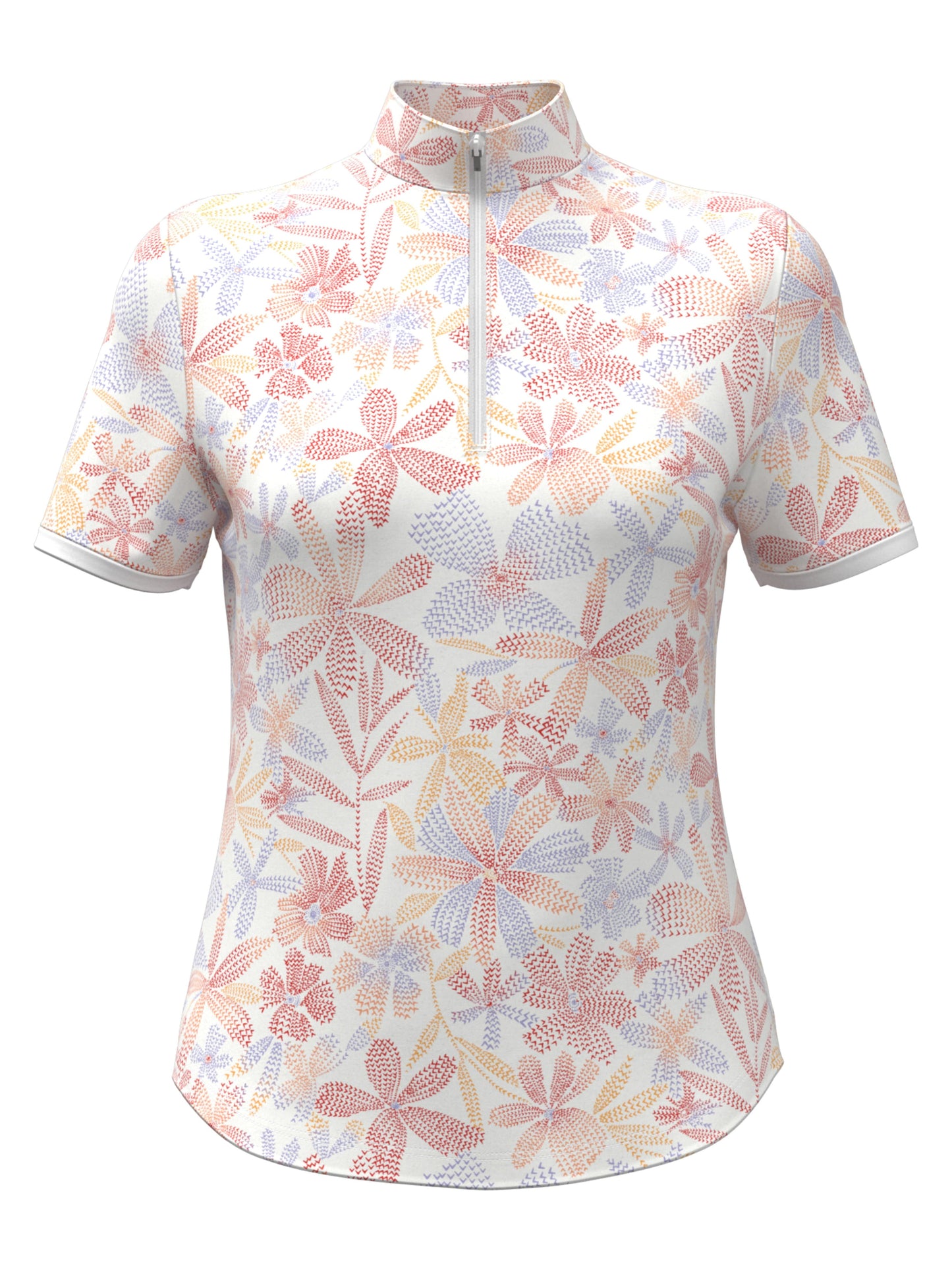 Abstract Floral Print Zip Golf Polo (Bittersweet)