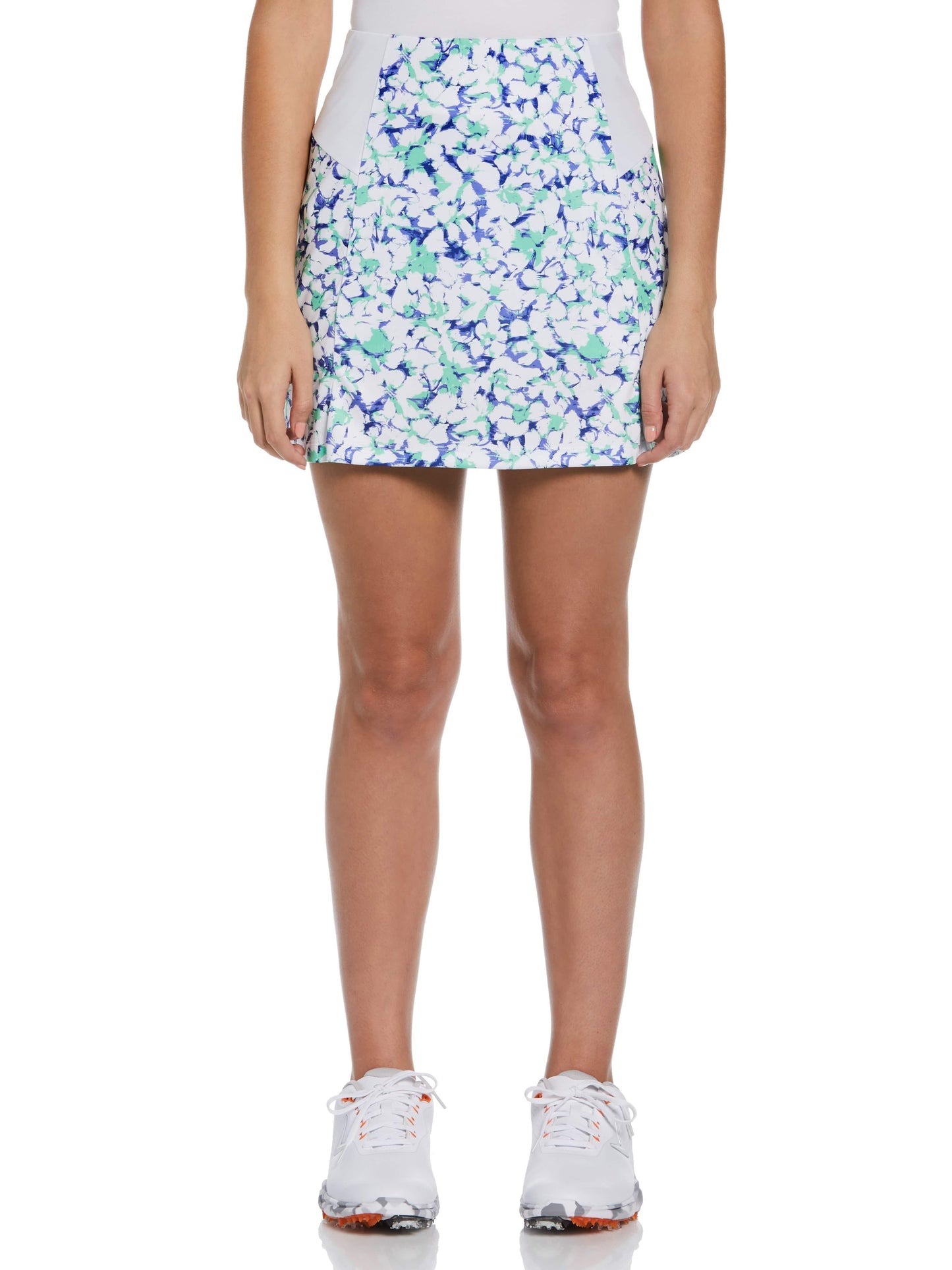 Abstract Floral Printed Golf Skort with Slits (Bright White)