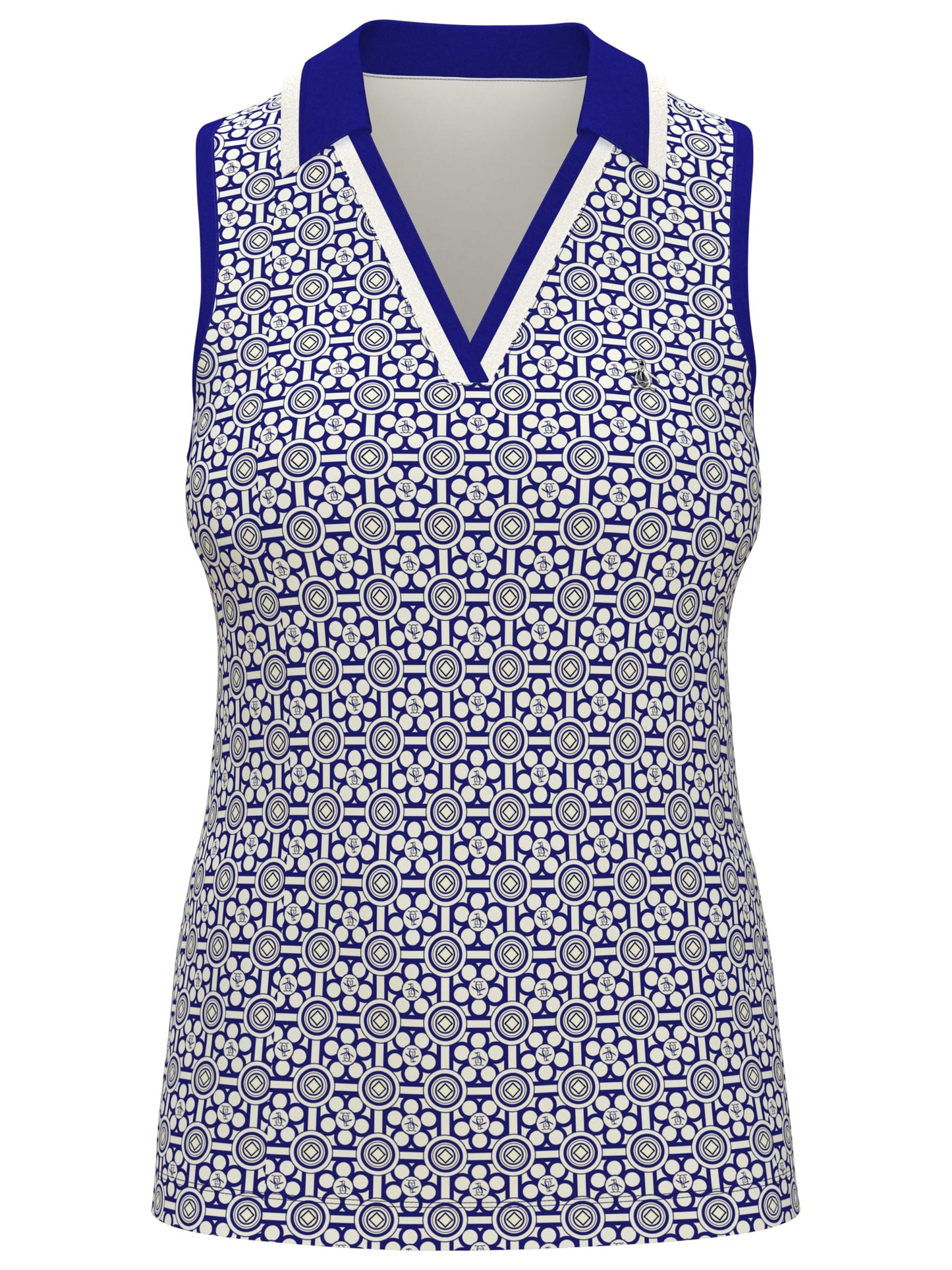 Womens Abstract Printed V-Neck Golf Top (Bluing)