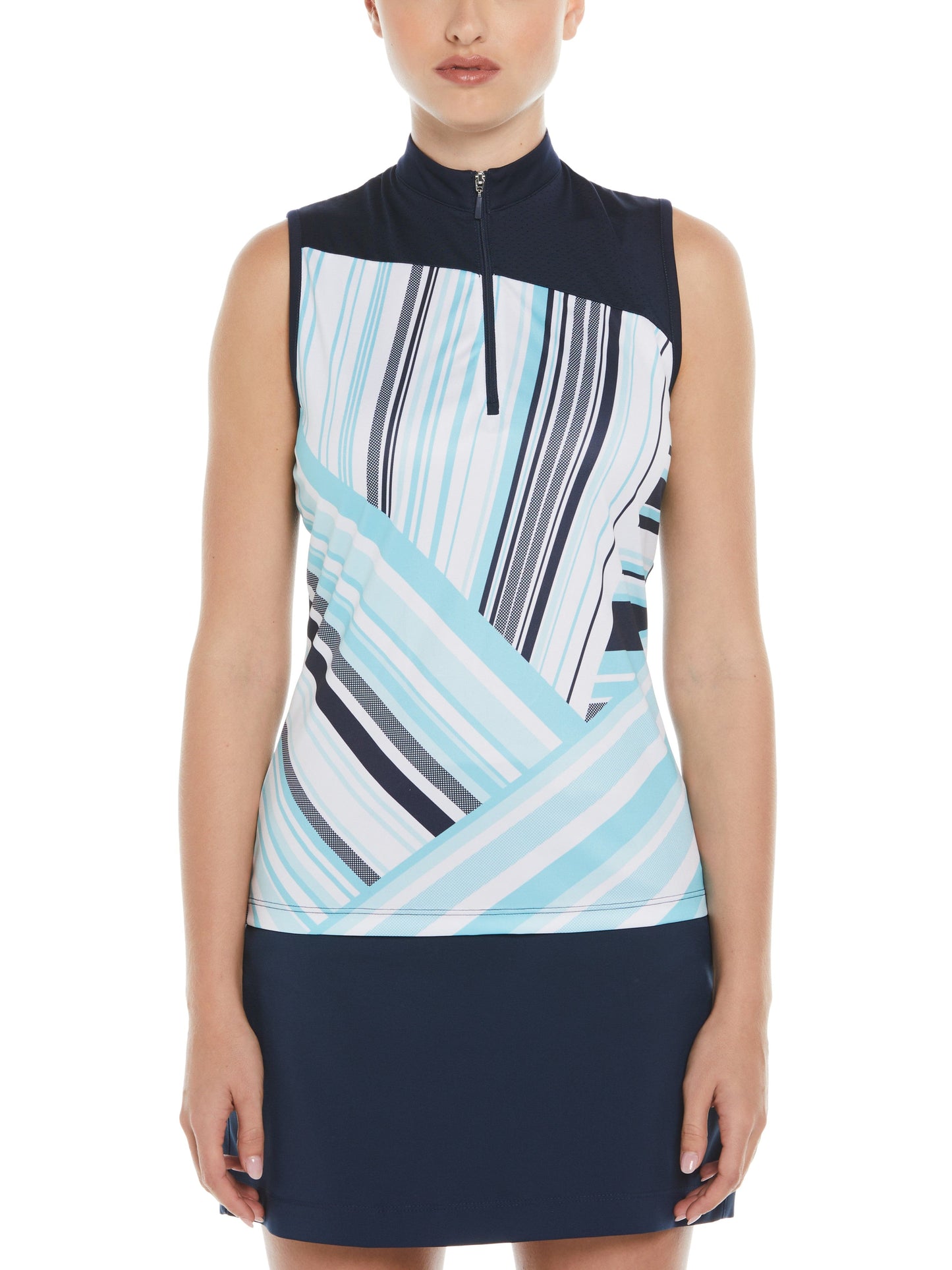Color Block Party Golf Shirt with Asymmetrical Mesh Insert (Blue Radiance)