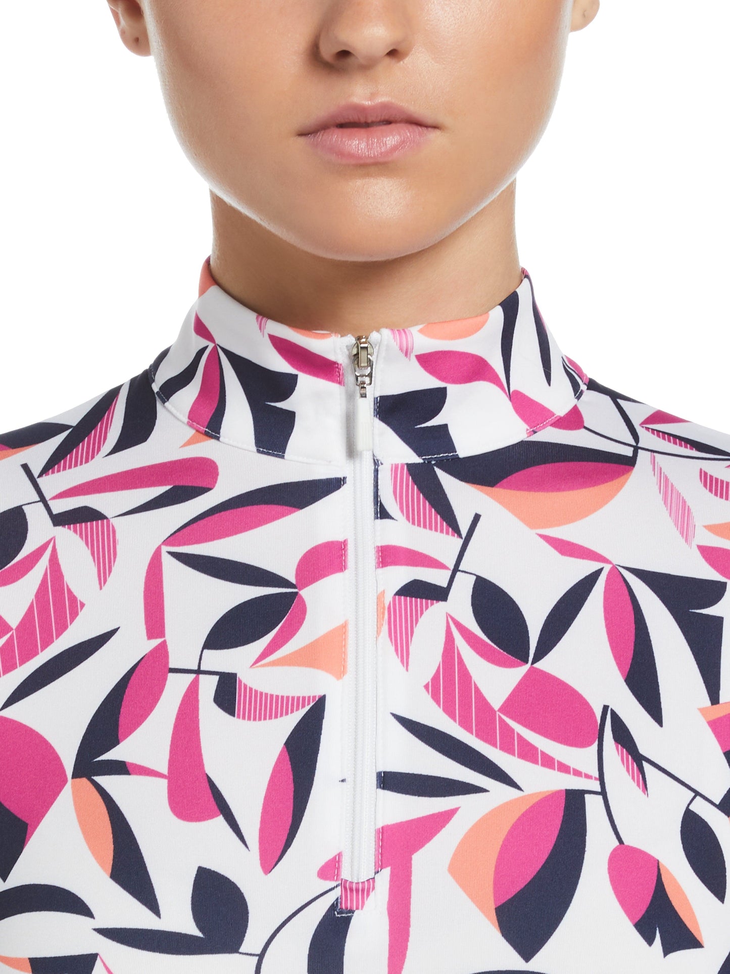 Women's Cutout Floral Print Sun Protection 1/4 Golf Shirt