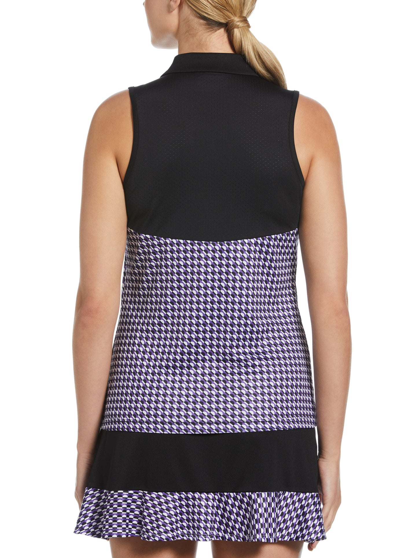 Women's Diagonal Geo Printed Polo W/ Mesh Shoulder Panels