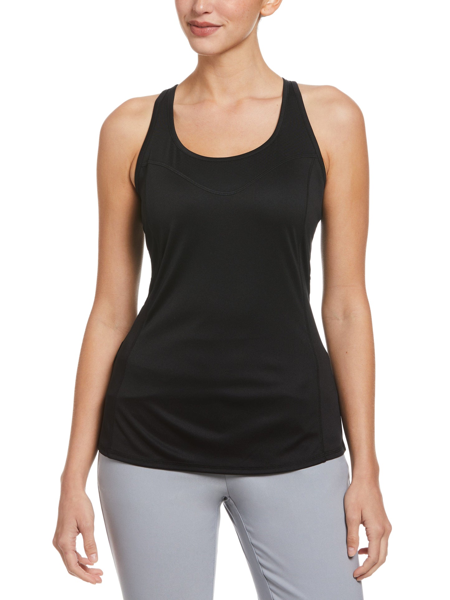 Women's Essential Solid Tennis Tank with Mesh Front Panel (Caviar)