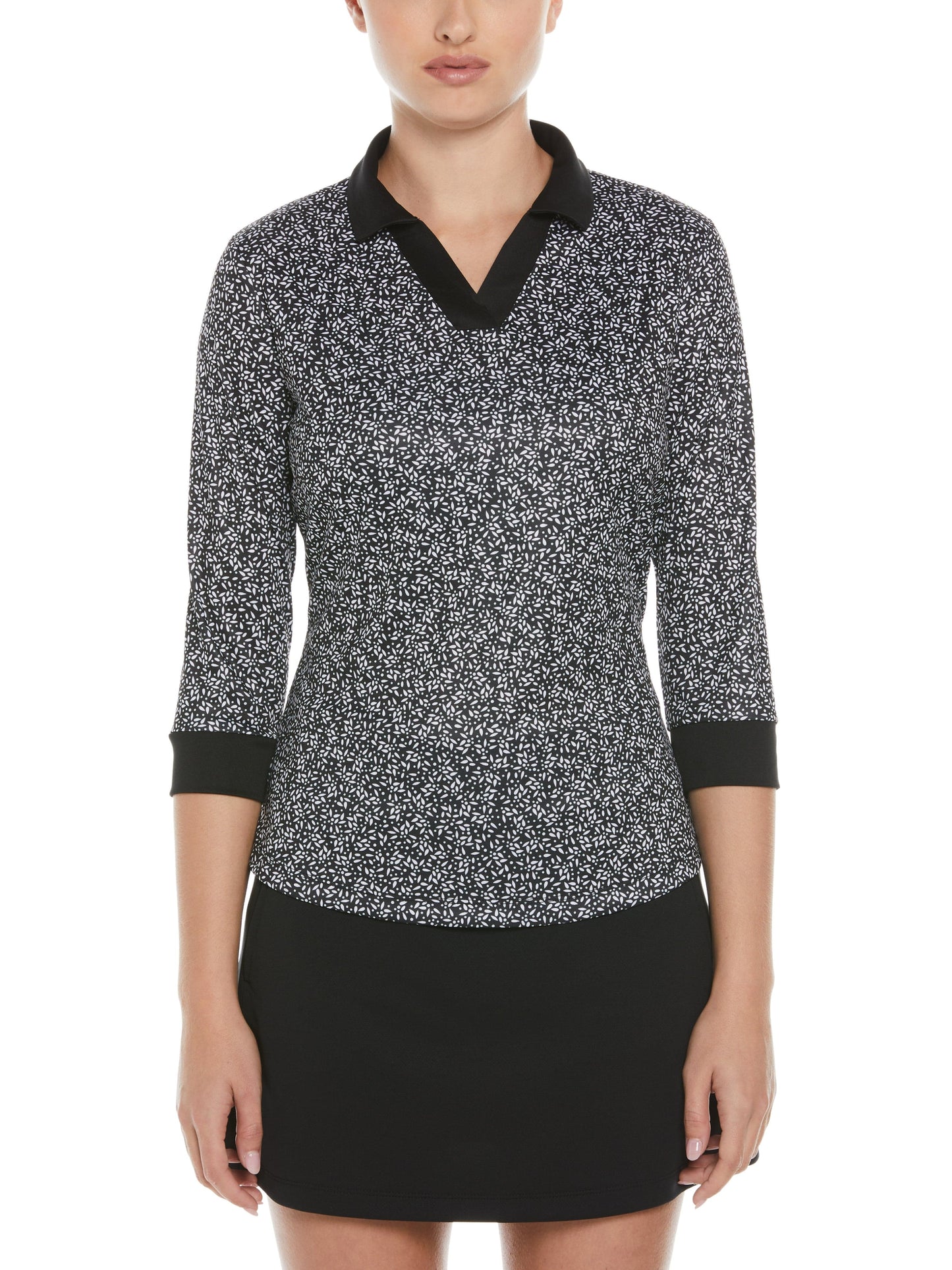 Essentials Plus Geo Print Open Placket Golf Polo (Caviar)