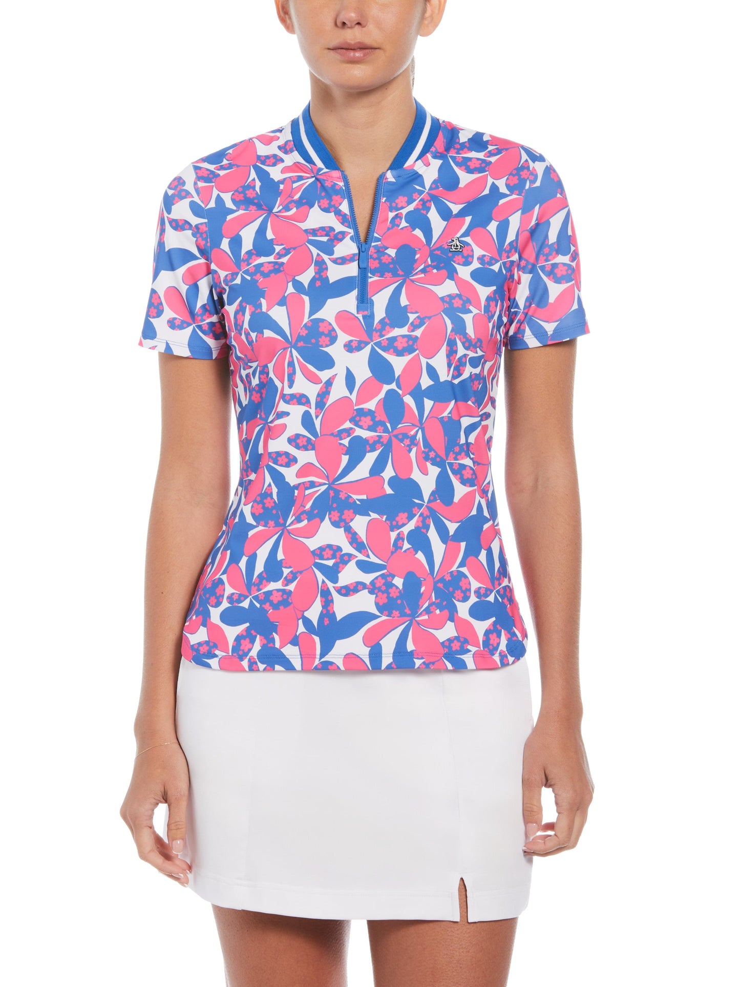 Floral Print Mock Neck Golf Polo (Cheeky Pink)