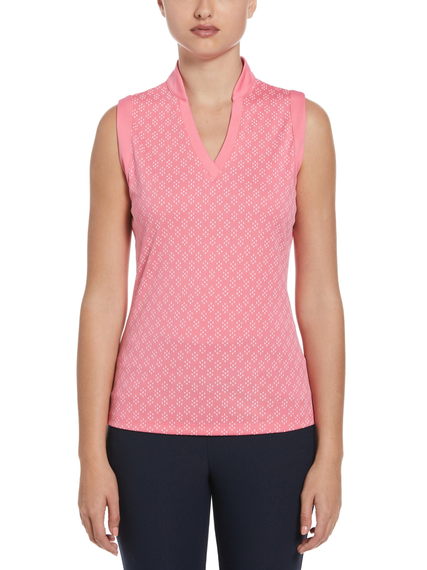 Geo Print Golf Shirt with Mandarin Collar (Flowering Ginger)
