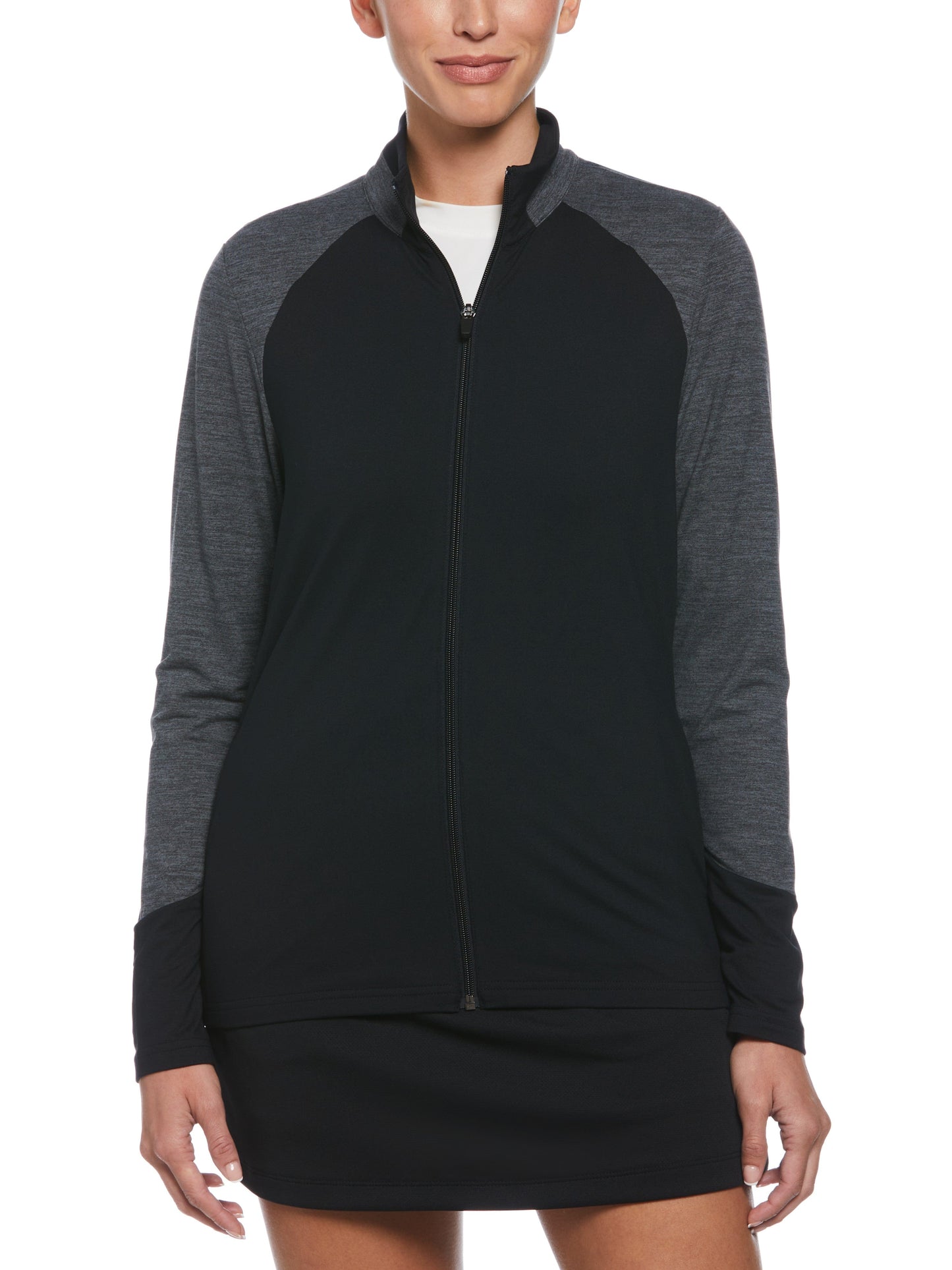 LIGHTWEIGHT LUX TOUCH FULL ZIP WITH HEATHER PIECINGS (Caviar)