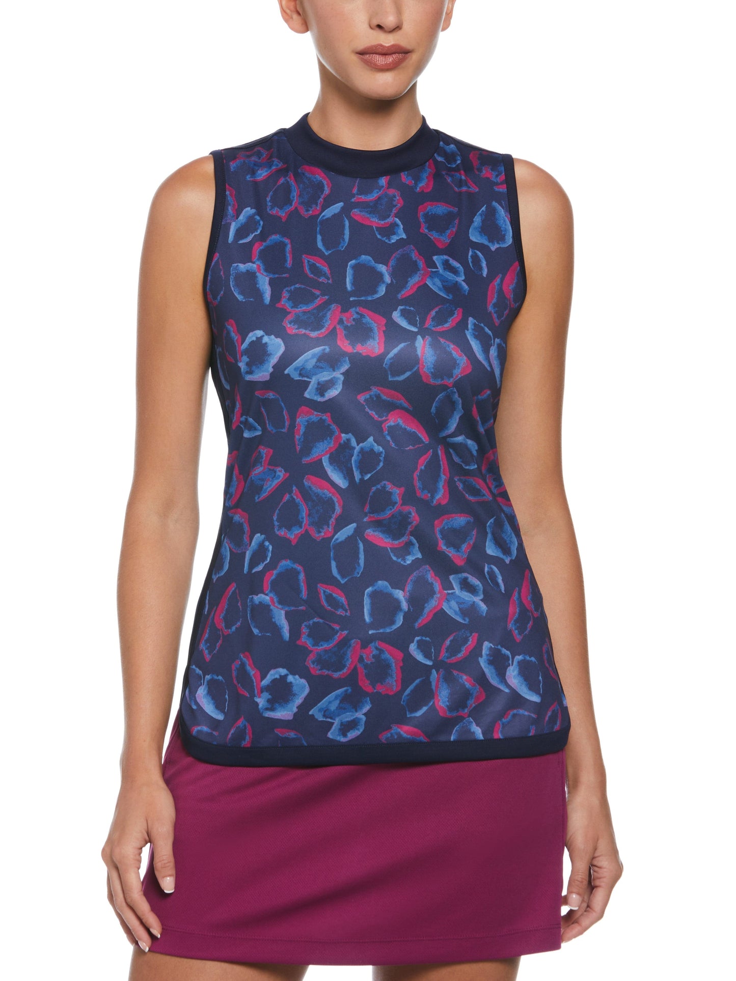 Petal Print Golf Top with Side Curved Hem (Peacoat)