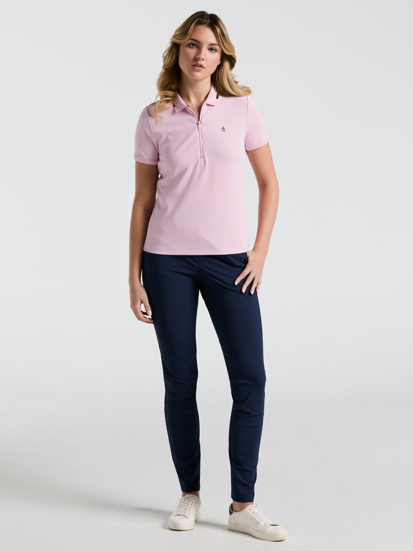 Women's Ribbed Golf Polo Shirt With Metallic Zip