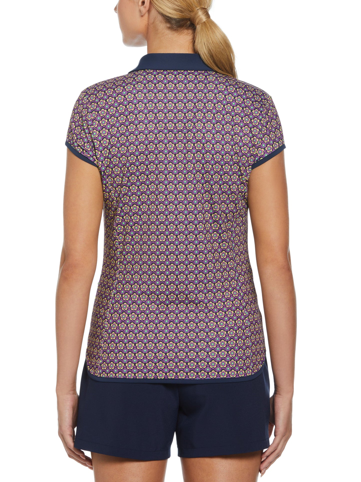 Women's Sweetheart Floral Print Cap Sleeve Polo