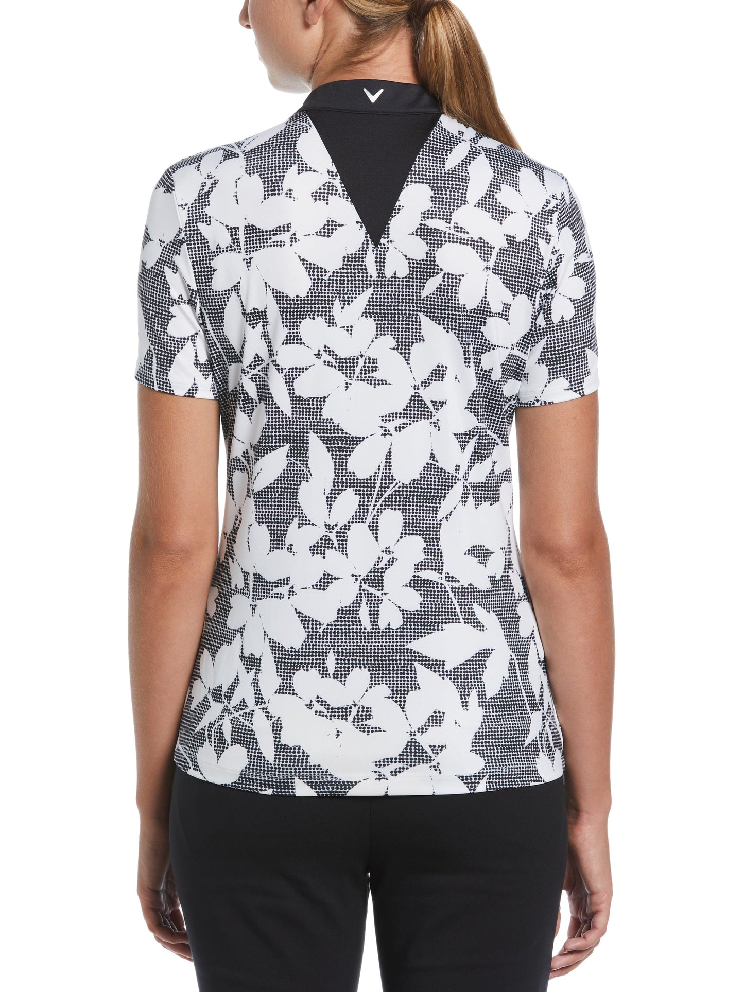 Women's Textured Abstract Floral Print Golf Polo with Snap Placket