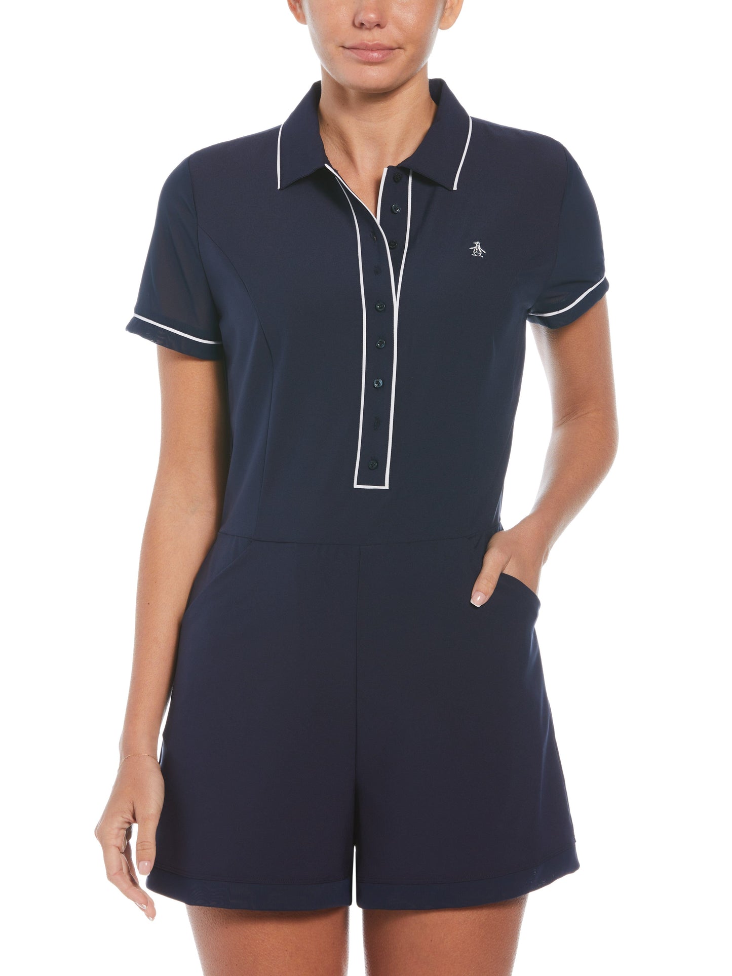 Veronica Short Sleeve Golf Romper (Black Iris)
