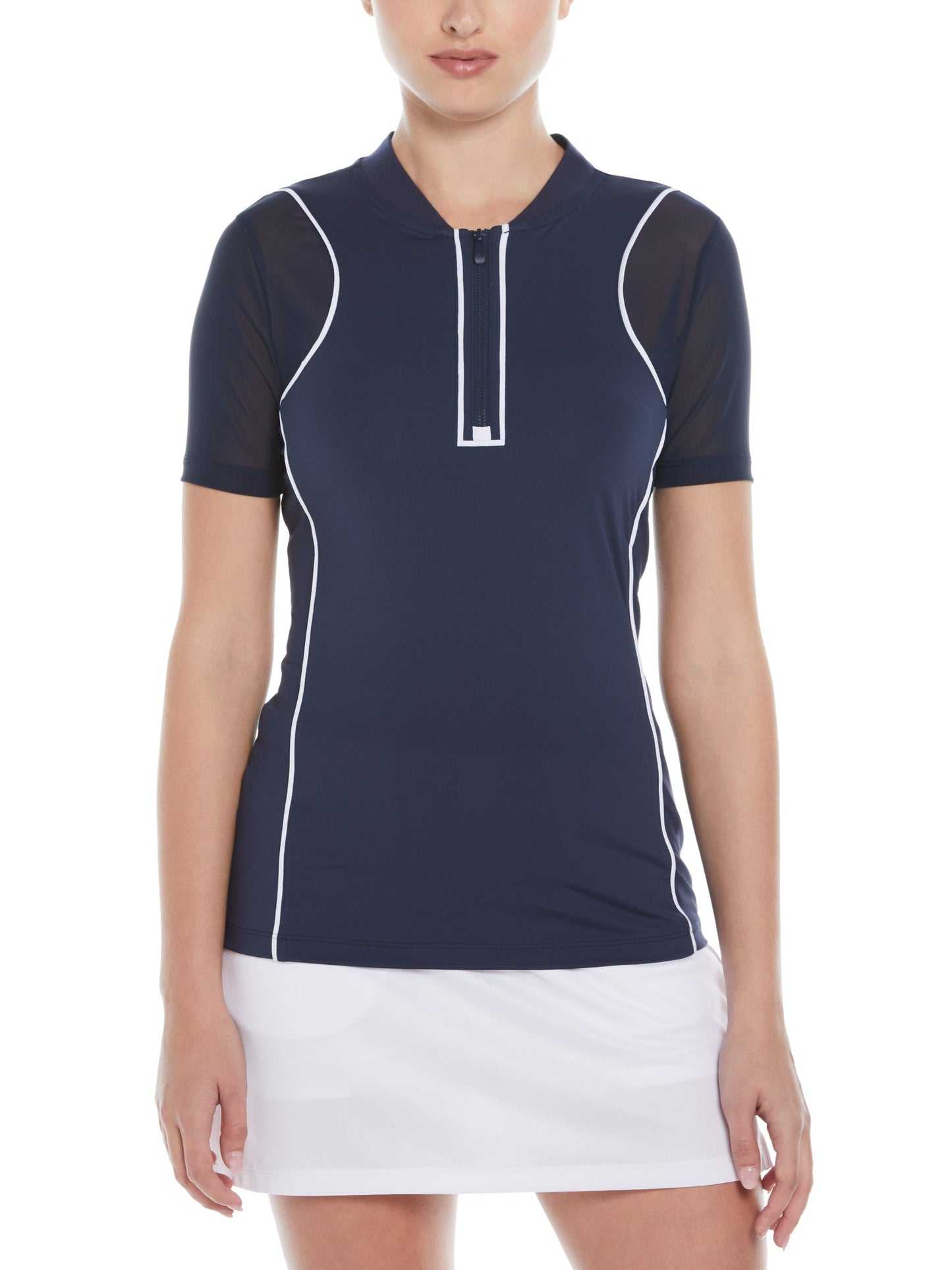 Zip Front Golf Top with Piping (Black Iris)