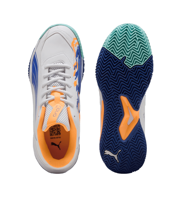 Puma Nova Smash White-Blue-Heat Fire-Black 2025 Padel Shoes Padel Shoes Puma