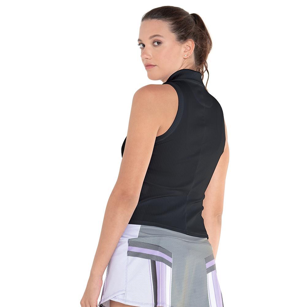 Women's Sleeveless Rib Tennis Polo Black Womens Apparel K-SWISS S