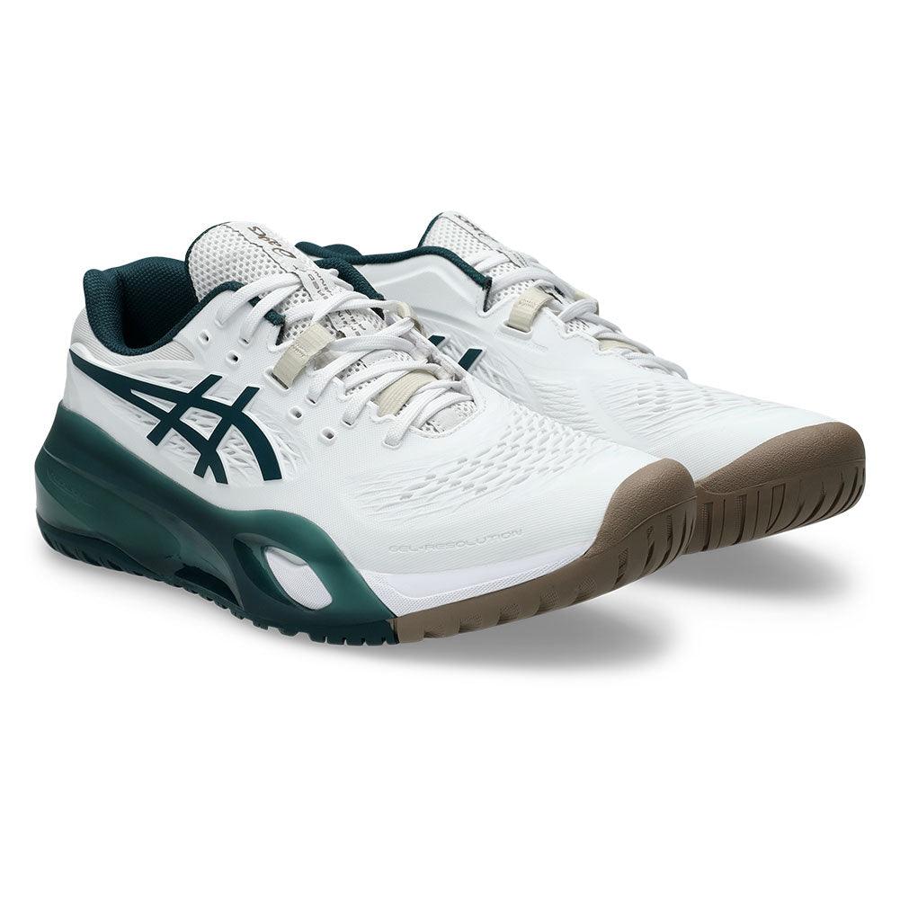 Men`s GEL-Resolution X Tennis Shoes White and Saxon Green ASICS
