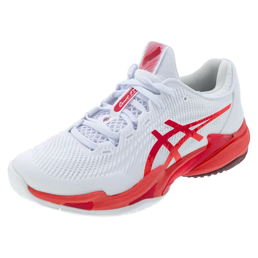 Men`s Court FF 3 Novak Tennis Shoes White and Electric Red ASICS 6 White