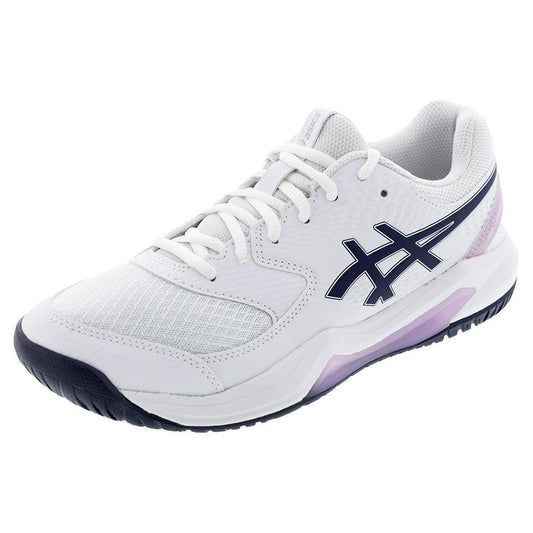Women`s GEL-Dedicate 8 Wide Tennis Shoes White and Indigo Fog ASICS 6 White
