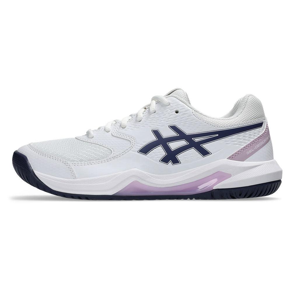 Women`s GEL-Dedicate 8 Wide Tennis Shoes White and Indigo Fog ASICS