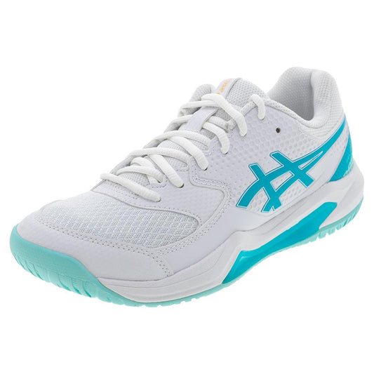 Women`s GEL-Dedicate 8 Pickleball Shoes White and Energy Aqua ASICS 5 White