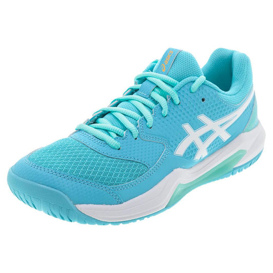 Women`s GEL-Dedicate 8 Pickleball Shoes Energy Aqua and White ASICS 5 Blue