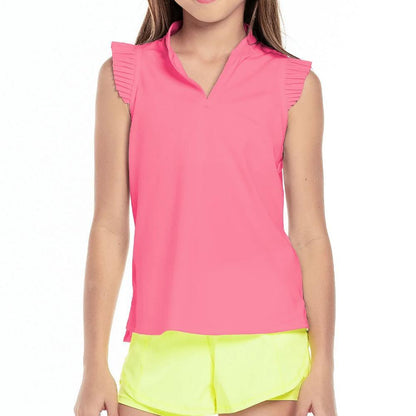 Girls` Pleat Me Up Tennis Tank Girls Apparel LUCKY IN LOVE Pink 2XS
