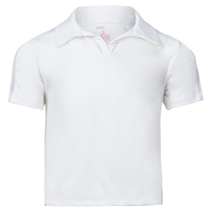 Girls` Cropped Tennis Polo Girls Apparel LUCKY IN LOVE White 2XS