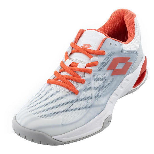 Women's Mirage 100 Speed Tennis Shoes All White and Red Poppy Womens Shoes LOTTO 5.5