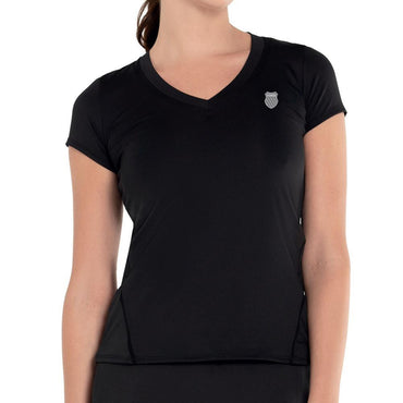 Women's Excel V-Neck Tennis Short Sleeve Womens Apparel K-SWISS Black XS