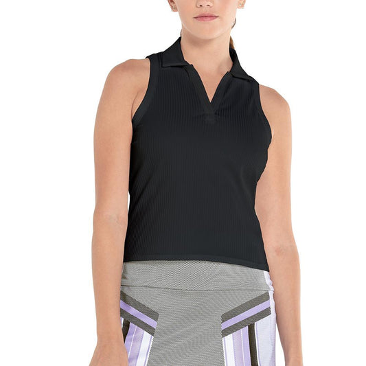 Women's Sleeveless Rib Tennis Polo Black Womens Apparel K-SWISS XS