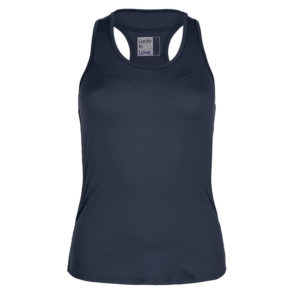 Women's Team Racerback Tennis Tank Womens Team Gear LUCKY IN LOVE Navy XS