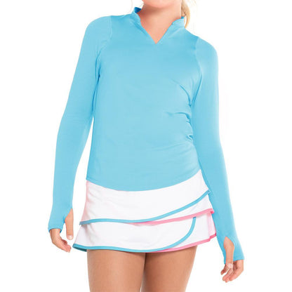 Girl's Mandarin Collar Tennis Long Sleeve Ocean Girls Apparel LUCKY IN LOVE 2XS