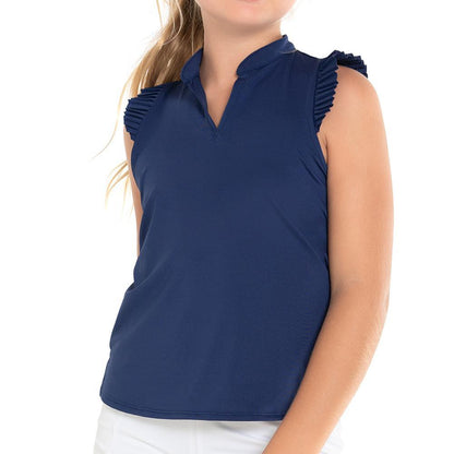 Girl's Pleat Me Up Tennis Tank Navy Girls Apparel LUCKY IN LOVE 2XS