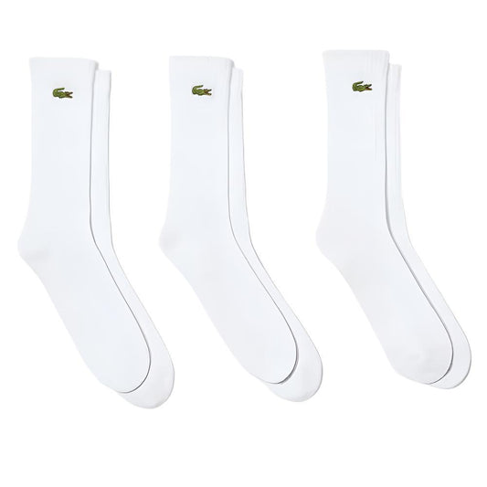 Men`s Core Performance Solid Jersey Tennis Tube Socks 3 Pack Socks LACOSTE White 6.5/9