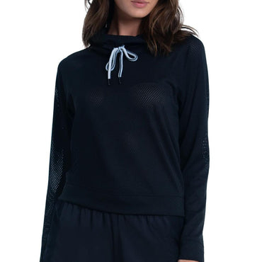 Women's High Neck Long Sleeve Tennis Pullover Womens Apparel LUCKY IN LOVE Black XS