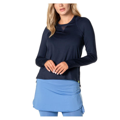 Women's LUV High Low Breezy Long Sleeve Tennis Top WOMENS APPAREL LUCKY IN LOVE 401_MIDNIGHT XS