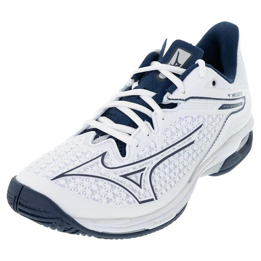 Men's Wave Exceed Tour 6 AC Tennis Shoes White and Dress Blue Tournament Gear MIZUNO 7