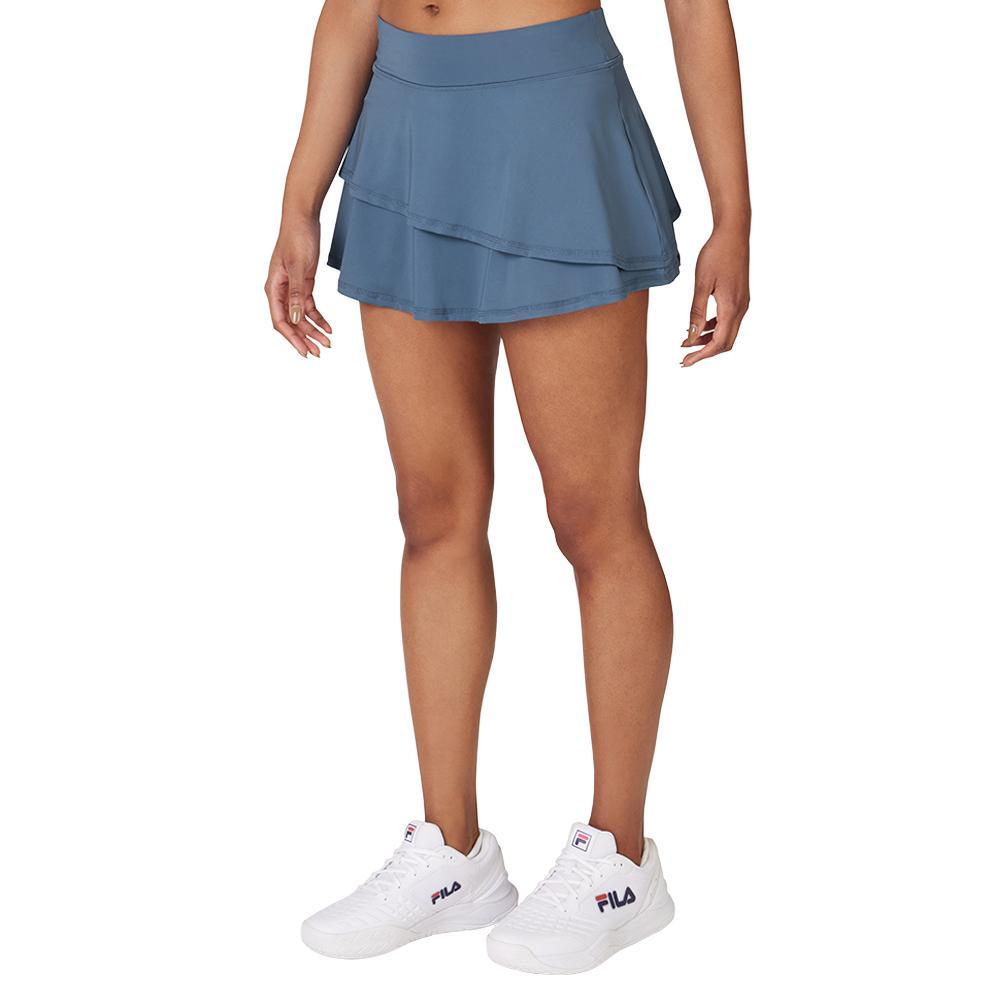 Women's Double Tier Court Tennis Skort Elemental Blue Womens Apparel FILA