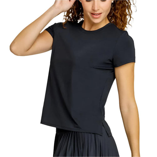 Women's Bijou Short Sleeve Tennis Top Onyx Womens Apparel TAIL XS Black
