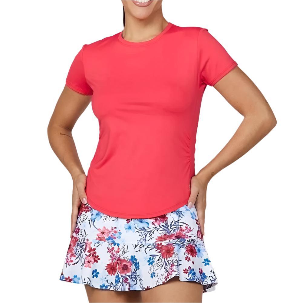 Womens Wild Flowers 24 Inch Short Sleeve Tennis Top Berry Red Womens Apparel SOFIBELLA L