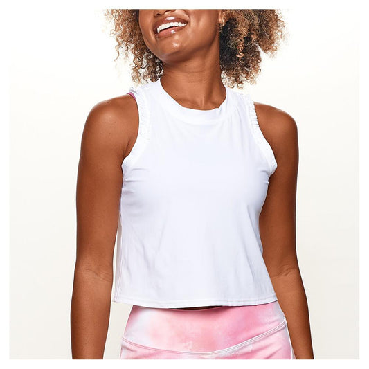 Women`s Ruffle Crop Tennis Tank White WOMENS APPAREL BOBBE S