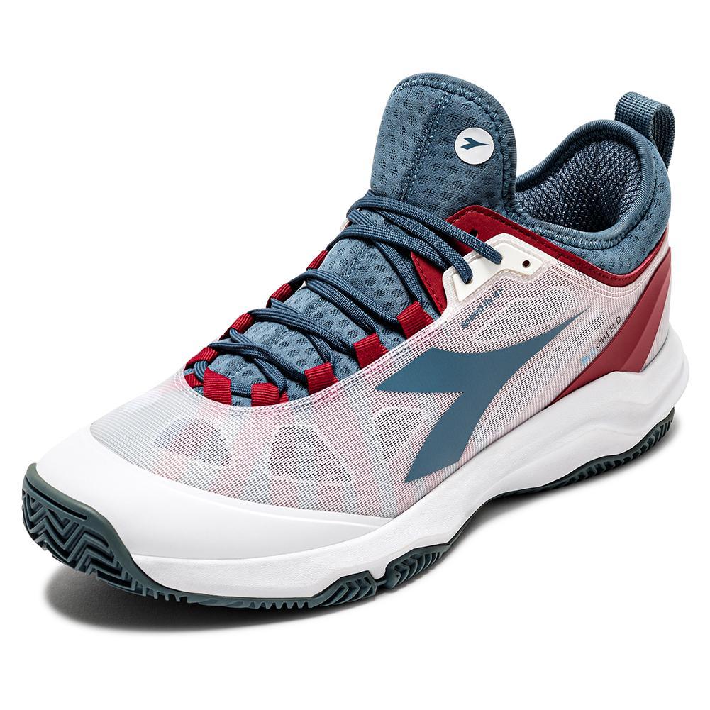Men's Speed Blushield Fly 4 Clay Tennis Shoes White and Oceanview Top Tennis Shoes DIADORA