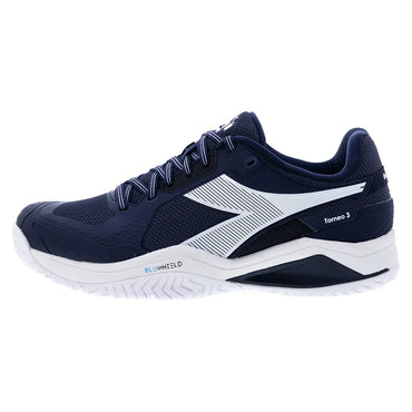 Men`s Blushield Torneo 3 Tennis Shoes Blue Corsair and White DIADORA