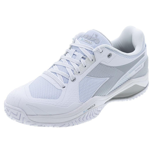 Men`s Blushield Torneo 3 Tennis Shoes White and Silver DIADORA 7