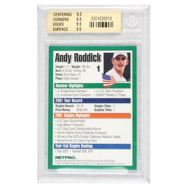 Andy Roddick 2001 NETPRO Tour Star Rookie Card (Beckett Rated) Other NETPRO
